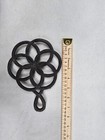 Vintage Jzh Cast Iron Footed Trivet Ring Flower Design Loop Handle