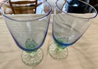 Vintage Bormioli Rocco Bahia Blue Green Water Goblet Pair  Mint Condition  