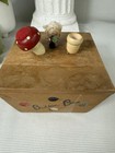 Vintage Wooden Sewing Button Box With Mushroom Pin Cushion Lid