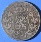 1851 Belgium 5 Francs Large Silver Crown