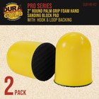 2 Dura-gold 2  Round Palm Grip Foam Hand Sanding Block Pads  Hook   Loop  Polish