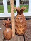 Two Vtg Mcm Monkey Pod Wood Pineapple Toothpick Appetizer Holder Tiki Luau Bar