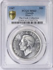 Canada  1947 George Vi Dollar  Blunt 7  Pcgs Ms 63  65 595  Mintage 