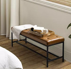 Tufted Camel Faux Leather Jakob Metal Bench