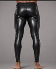 Men s Pu Faux Leather Compression Leggings Wet Look Shiny Bodybuilding Gym Tight