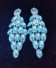 Pierced Drop Dangle Chandelier Earrings 5 4 Inch Aqua Rhinestone Pageant Prom
