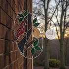 Studio One Oval Cardinal Stained Art Glass Window Hanging  Euc