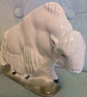 Vintage Bison Figurine White Glossy Glaze 6x9x2  038 M E 22 Markings