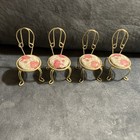 Vtg Dollhouse Furniture Metal Bistrotable W 4 Porcelain Pink Flower Parlor Chair