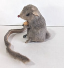 Original Real Fur Toy Gray Long Tail Mouse Mice Miniature Figurine West Germany