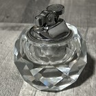 Vintage Mcm Round Faucted Crystal Glass Chrome Table Desk Cigarette Lighter W6