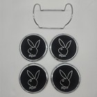 Vtg Playboy Bunny Leather Chrome Coasters With Chrome Rack Set Of 4 W holder