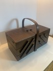 Vtg Wooden Accordian Style Fold Out Sewing Box  W Dovetail Joints
