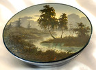 Vintage Russian Fedoskino Black Lacquer Trinket Box Hand Painted 20th Century