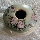 Antique Vintage Hair Receiver Porcelain Hand Painted Roses Pink Floral bavaria
