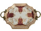 Decorative Pink   White Porcelain Tray Ornate Handles Gold Accent Vtg Made China