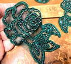 Applique Flower  Leaves 4x5  Hand Sewn Glass Beads Forest Green 1pc