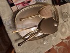 Vintage Gold-tone Vanity Set  Handheld Mirror  Hair Brush  Comb   Mirror Tray