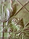 Antique Art Nouveau Tin Ceiling Tile 11x11 Green Pressed Metal Mounted