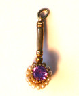 Antique Victorian Gold Filled  Amethyst Glass Or Gem   Pearls  Watch Fob Pendant