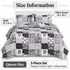 100  Cotton Patchwork Quilt Set Queen 92x96 Black Gray Floral 3 Piece Bedding