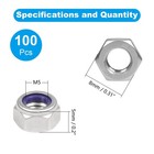 100pcs M5 Locknuts M5x0 8mm Nylon Insert Hex Lock Nuts 304 Stainless Steel Me   
