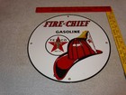 Vintage Texaco Fire Chief Gasoline 11 3 4  Porcelain Metal Helmet Gas   Oil Sign
