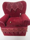 Vintage Upholstered Chair Pin Cushion Burgundy With Trim Free Shipping