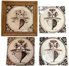 Four Antique Dutch Delft Manganese Pottery Flowering Urn Tiles 19th Century