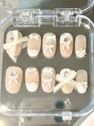 Small Square Press-on Nails Beige Pink 3d Bow Glitter Full Cover Pre-designed
