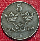 High Grade 1947 Sweden Iron 5 Ore Coin-nov909