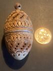 Vtg antique Victorian Wood Carved Egg Sewing Thimble Holder Container has Crack 