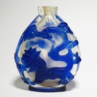 Peking Glass Snuff Bottle Dragon Snuff Bottle 4  No Cap Blue