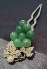 Korean Jade Grape Binyeo Dwiggogi Hairpin Pearl Gold-tone Cubic -unused Vintage