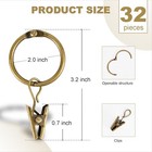 32 Pcs Antique Brass Curtain Rings With Clips  Openable Drapery Metal Clip Rings