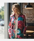 Colorful Floral Geometric Button Front Jacket With Pockets Size 8 3 4 Sleeve