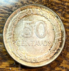 1947 6 Colombia 50 Centavos Pretty Toned Choice Bu Km-209 Two Year Type Chrc