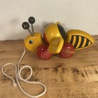 Vintage Kouvalias Wooden Pull Toy Bee W  Wing Ball Greek