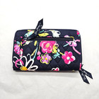 Vera Bradley Ribbons Turn Lock Wallet Zip Around Navy Blue Butterfly Floral