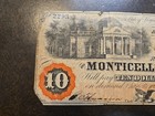 1860  10 Monticello Bank Virginia Bank Note No 2293 Ten Dollar