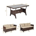 Patiojoy 3pcs Rattan Dining Set Patio Furniture 6 Seats Sofa Cushioned Garden