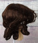 Dollspart Human Hair Dk Brown  Doll Wig Cap Size 15 Long Curl Bangs Vintage Nos