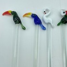 Hand Blown Glass Stir Sticks Bird Toppers 10pc Bar Set 8  Drink Swizzle New