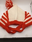 Vintage 1950 s Child Hand Knit Hat Red White Pom Pom Exc  Condition Snow Winter