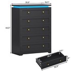 5 Drawer Dresser For Bedroom With Led Lights  Modern Black Chest Of Drawers