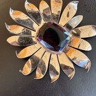 Vintage  Sterling  Gold Vermeil Brooch W  Lg  Amethyst Glass Stone From Estate