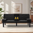 65  Modern Polyester Futon Sofa Bed Black Cup Holder Convertible Living Room