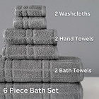 Mainstays 6-piece Cotton Bath Towel Set  Grey  Quick Dry  Fade Resistant  Free  