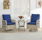 Grey Rattan 3 Piece Outdoor Patio Set 2 Swivel Rocking Chairs Glass Table Blue C