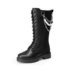 Girls Riding Boots Knee High With Pearl Chain Boots Side Zipper Combat Boots